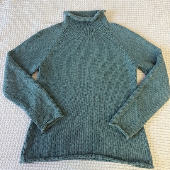L.L. Bean Sweaters - LL Bean Cotton Slub Rollneck Pullover Cotton Sweater Size M Teal Blue Fisherman